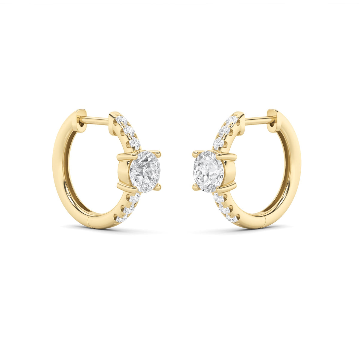 1.5CTW Round Lab-Grown Diamond Prong Solitare Accent Huggie Earrings 14 Stones