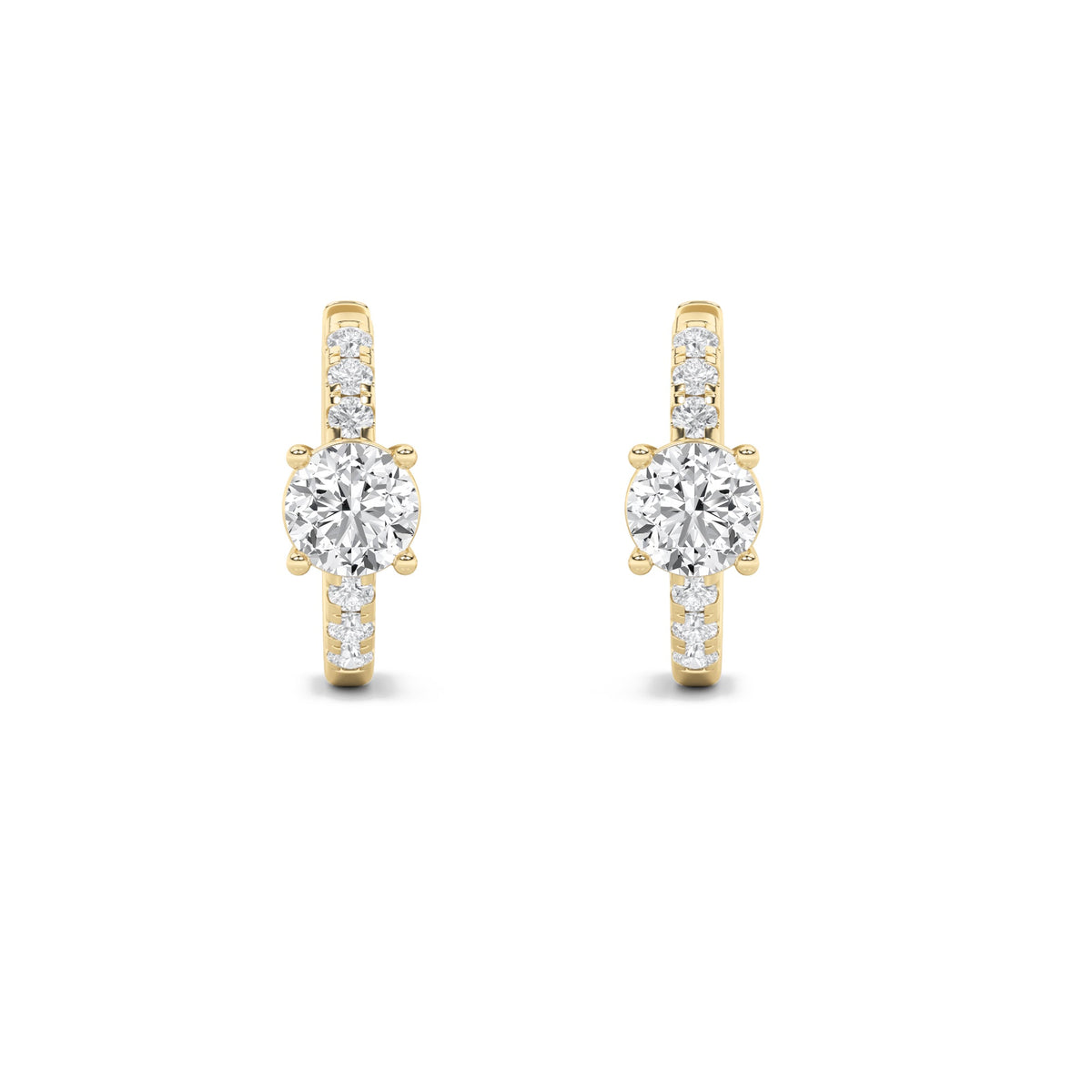 1.5CTW Round Lab-Grown Diamond Prong Solitare Accent Huggie Earrings 14 Stones