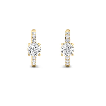 1.5CTW Round Lab-Grown Diamond Prong Solitare Accent Huggie Earrings 14 Stones