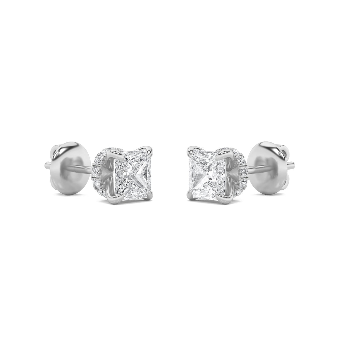 2CTW Princess Lab-Grown Diamond Prong Hidden Halo Stud Earrings 24 Stones