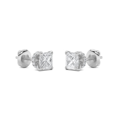 2CTW Princess Lab-Grown Diamond Prong Hidden Halo Stud Earrings 24 Stones