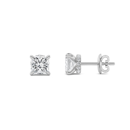 3CTW Princess Lab-Grown Diamond Prong Hidden Halo Stud Earrings 26 Stones 2.82ct Center