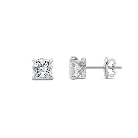3CTW Princess Lab-Grown Diamond Prong Hidden Halo Stud Earrings 26 Stones 2.82ct Center