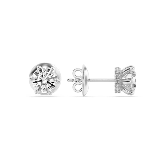 3CTW Round Lab-Grown Diamond Prong Hidden Halo Stud Earrings 32 Stones