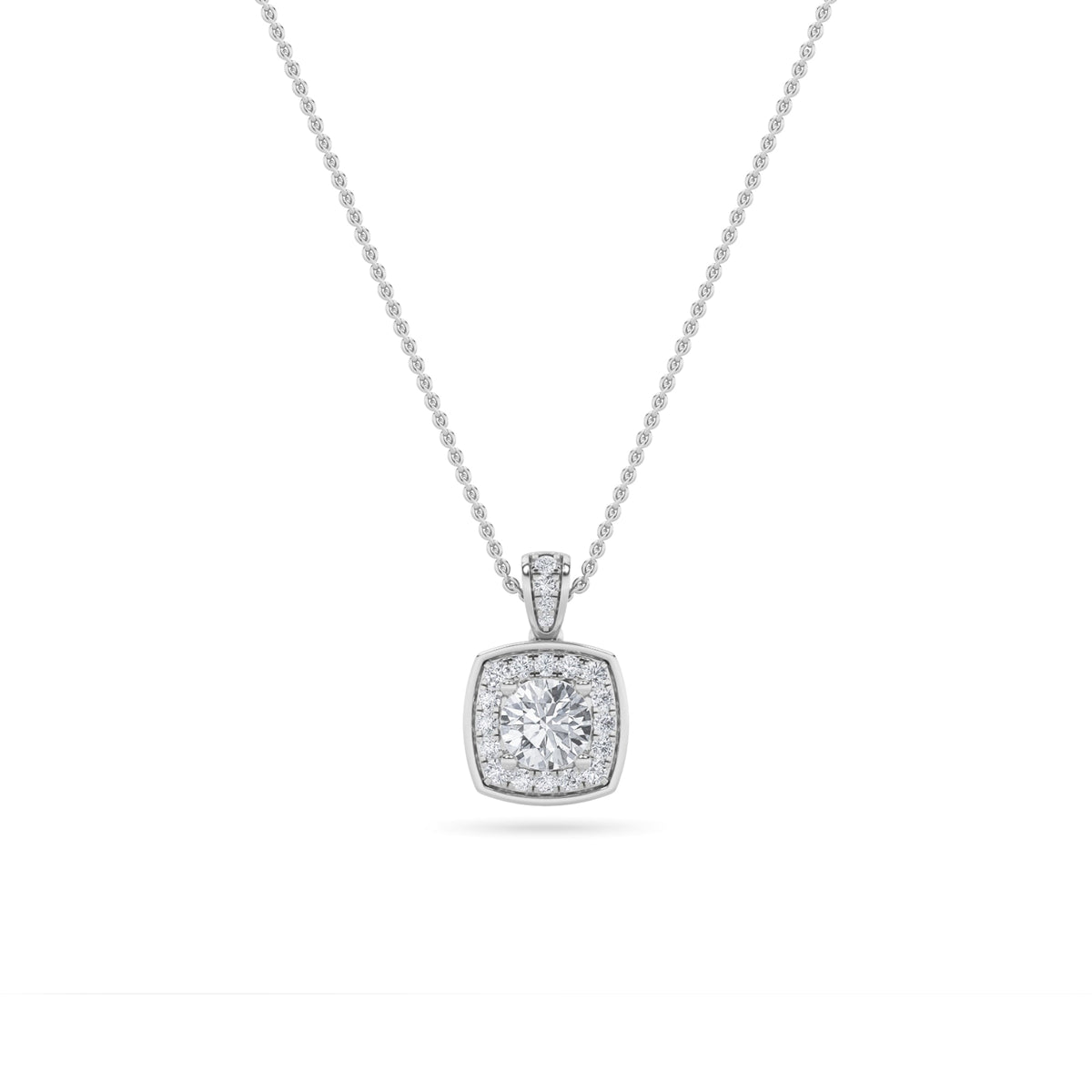 0.75CTW Round Lab-Grown Diamond Prong Halo Pendant 26 Stones