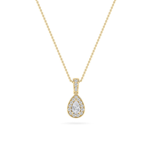 1.25CTW Pear Lab-Grown Diamond Prong Halo Pendant 41 Stones