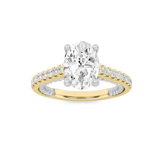 2CTW Oval Lab-Grown Diamond Prong Two Tone Accented Rope Design Engagement Ring 19 Stones