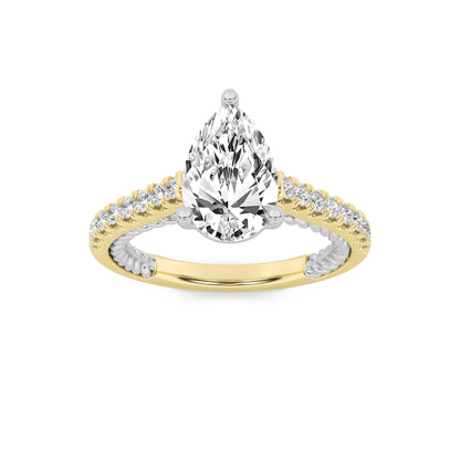 2CTW Pear Lab-Grown Diamond Prong Two Tone Accented Rope Design Engagement Ring 19 Stones