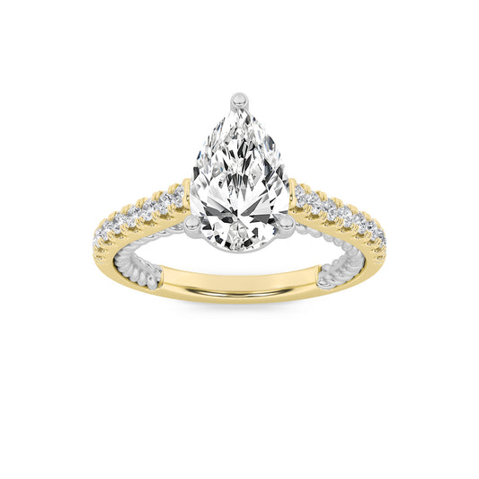 2CTW Pear Lab-Grown Diamond Prong Two Tone Accented Rope Design Engagement Ring 19 Stones