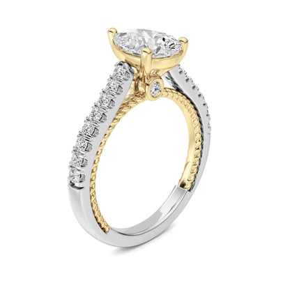 2CTW Pear Lab-Grown Diamond Prong Two Tone Accented Rope Design Engagement Ring 19 Stones