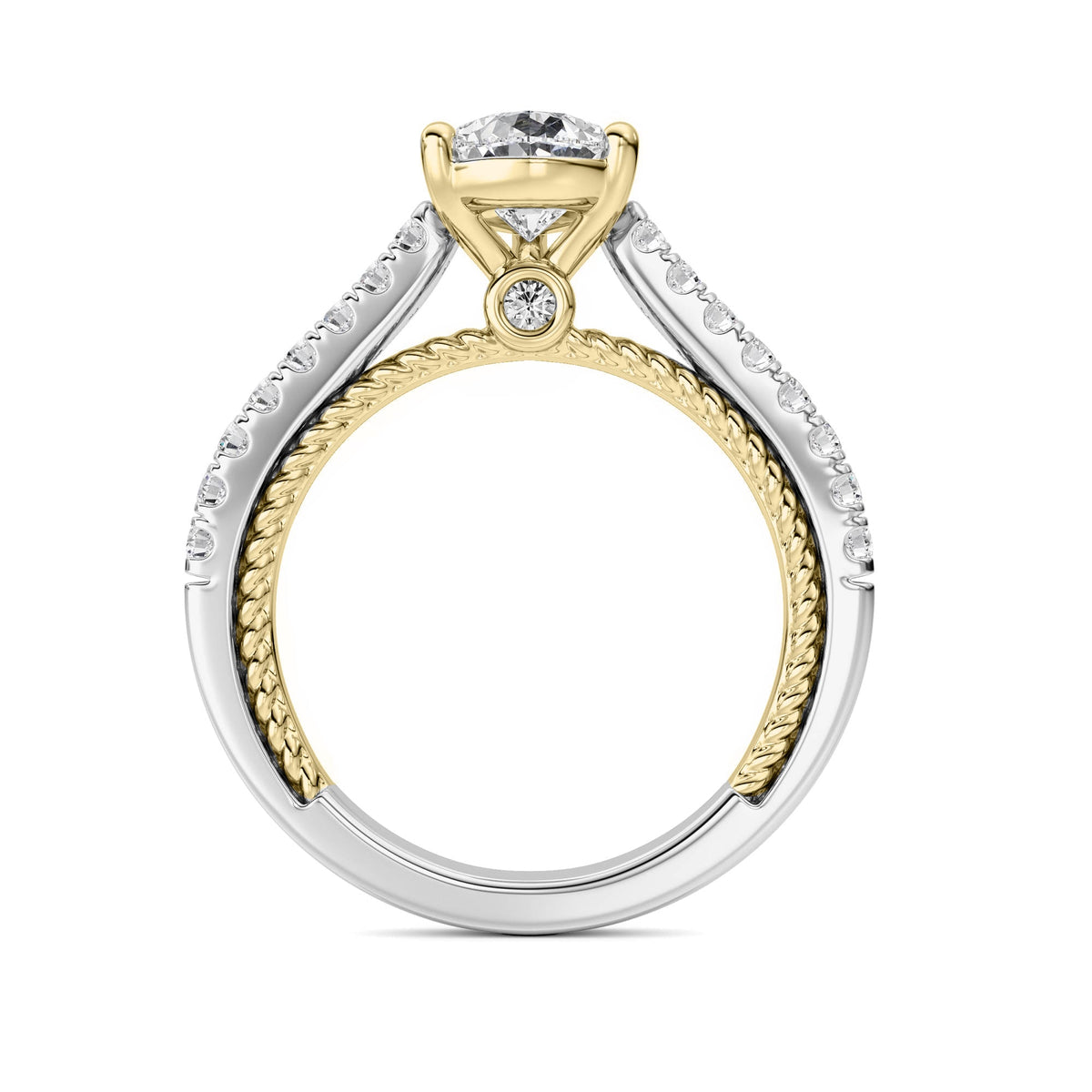 2CTW Pear Lab-Grown Diamond Prong Two Tone Accented Rope Design Engagement Ring 19 Stones