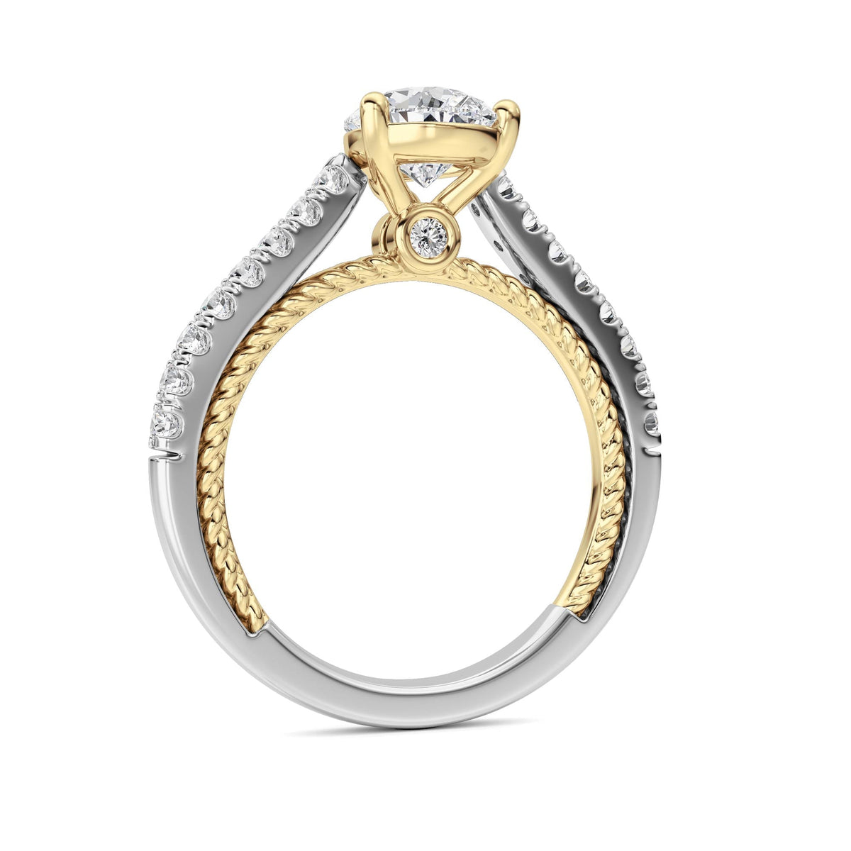 2CTW Pear Lab-Grown Diamond Prong Two Tone Accented Rope Design Engagement Ring 19 Stones