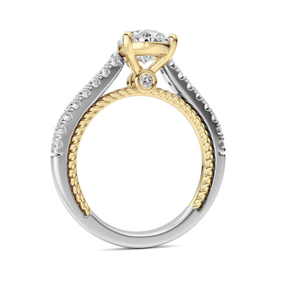 2CTW Pear Lab-Grown Diamond Prong Two Tone Accented Rope Design Engagement Ring 19 Stones