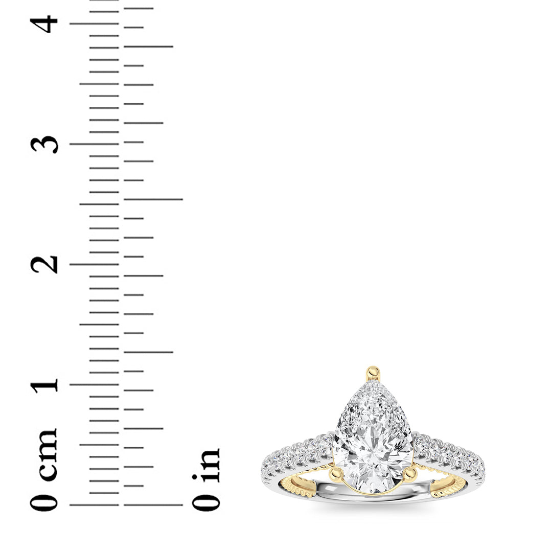 2CTW Pear Lab-Grown Diamond Prong Two Tone Accented Rope Design Engagement Ring 19 Stones