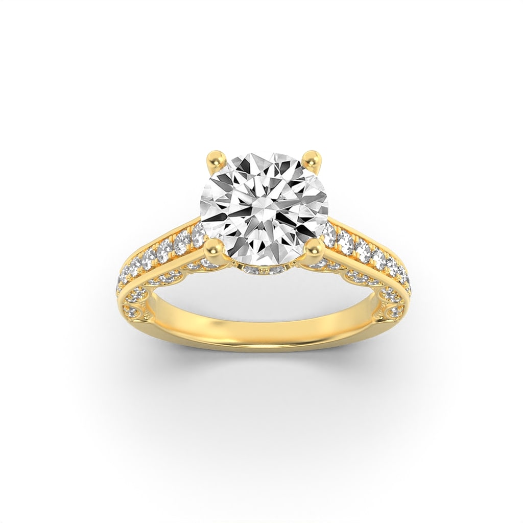 2CTW Round Lab-Grown Diamond Prong Accented Engagement Ring 69 Stones