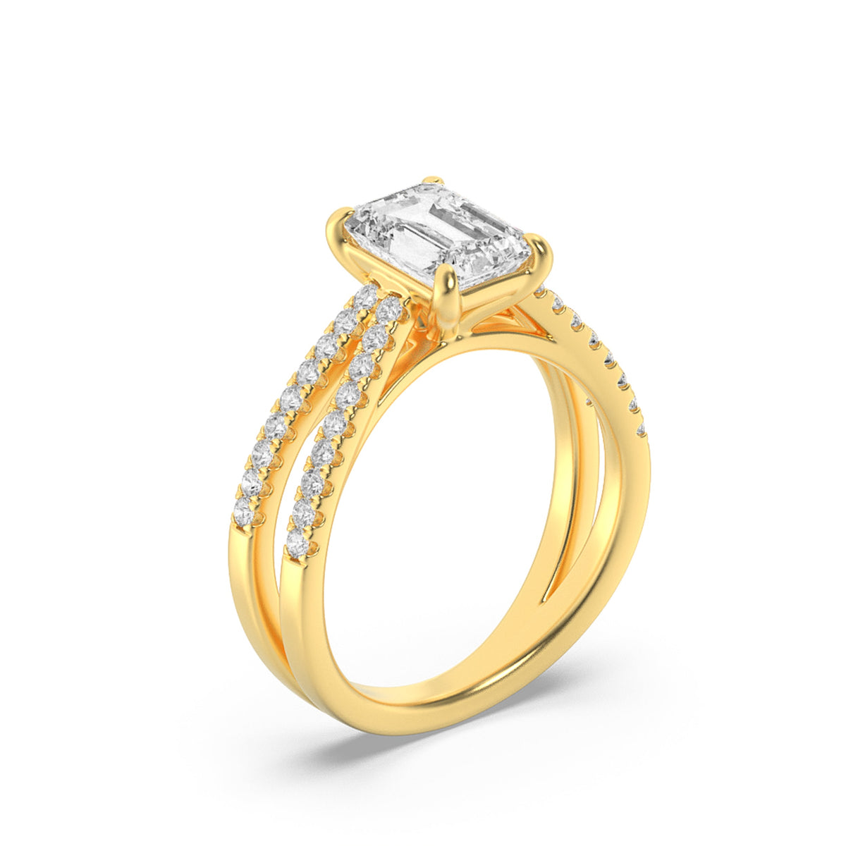 2CTW Emerald Lab-Grown Diamond Prong Cross Shank Accented Engagement Ring 37 Stones
