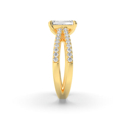 2CTW Emerald Lab-Grown Diamond Prong Cross Shank Accented Engagement Ring 37 Stones