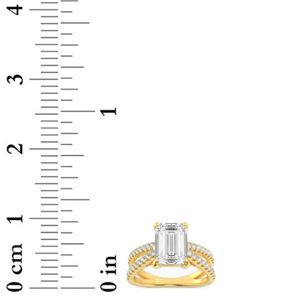2CTW Emerald Lab-Grown Diamond Prong Cross Shank Accented Engagement Ring 37 Stones