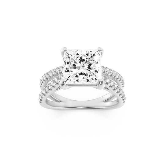 2CTW Princess Lab-Grown Diamond Prong Cross Shank Accented Engagement Ring 37 Stones