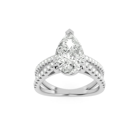 2CTW Pear Lab-Grown Diamond Prong Cross Shank Accented Engagement Ring 37 Stones