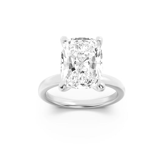 2CTW Elongated Cushion Lab-Grown Diamond Prong Hidden Halo Plain Shank Engagement Ring 14 Stones