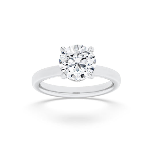 1CTW Round Lab-Grown Diamond Prong Hidden Halo Plain Shank Engagement Ring 14 Stones 6mm Width