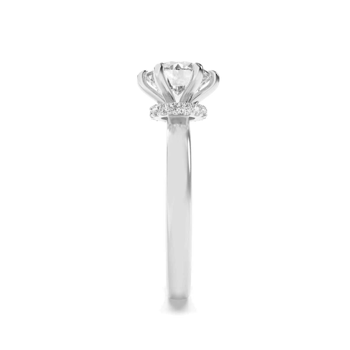 1CTW Round Lab-Grown Diamond Prong Hidden Halo Plain Shank Engagement Ring 14 Stones 2.7mm Width