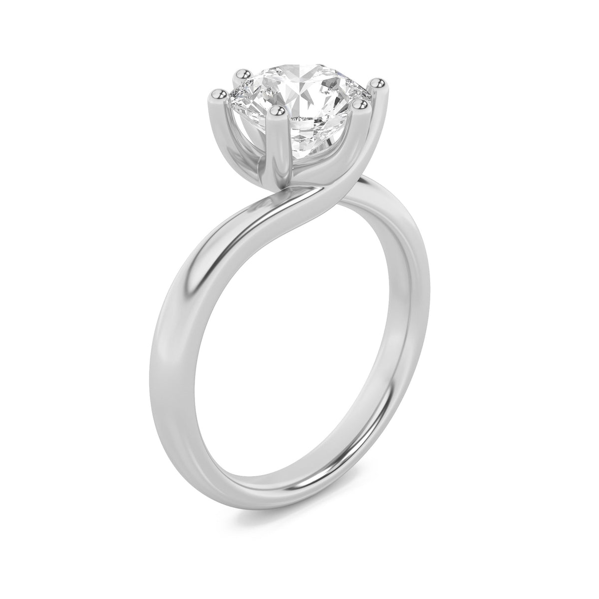 2CTW Round Lab-Grown Diamond Prong Bypass Shank Engagement Ring 1 Stone 2.7mm Width
