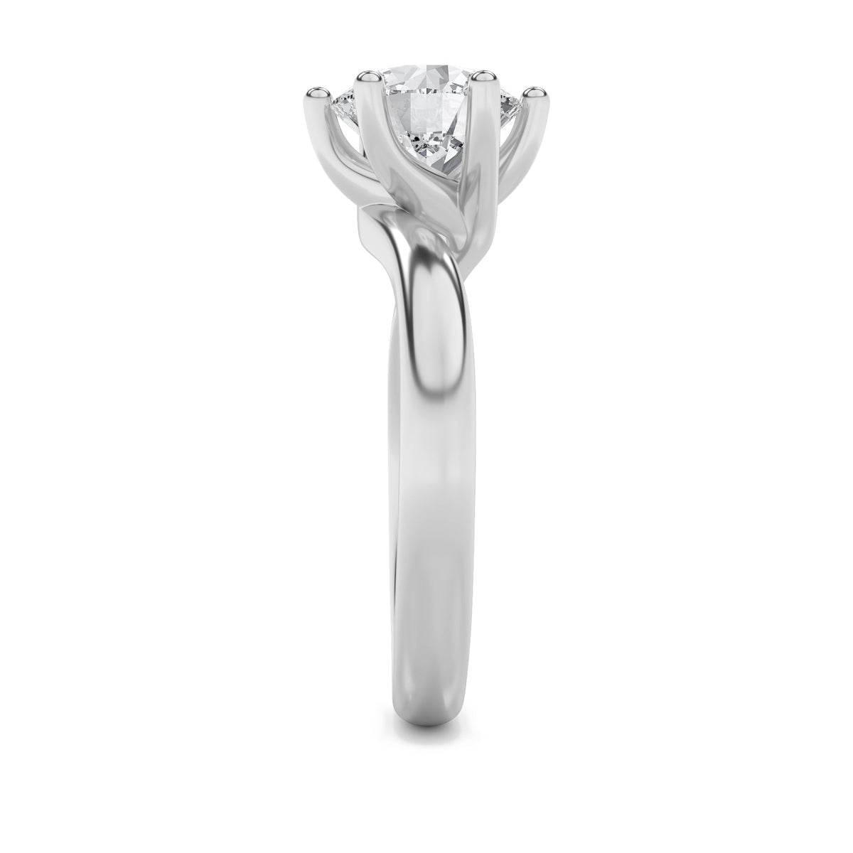 2CTW Round Lab-Grown Diamond Prong Bypass Shank Engagement Ring 1 Stone 2.7mm Width