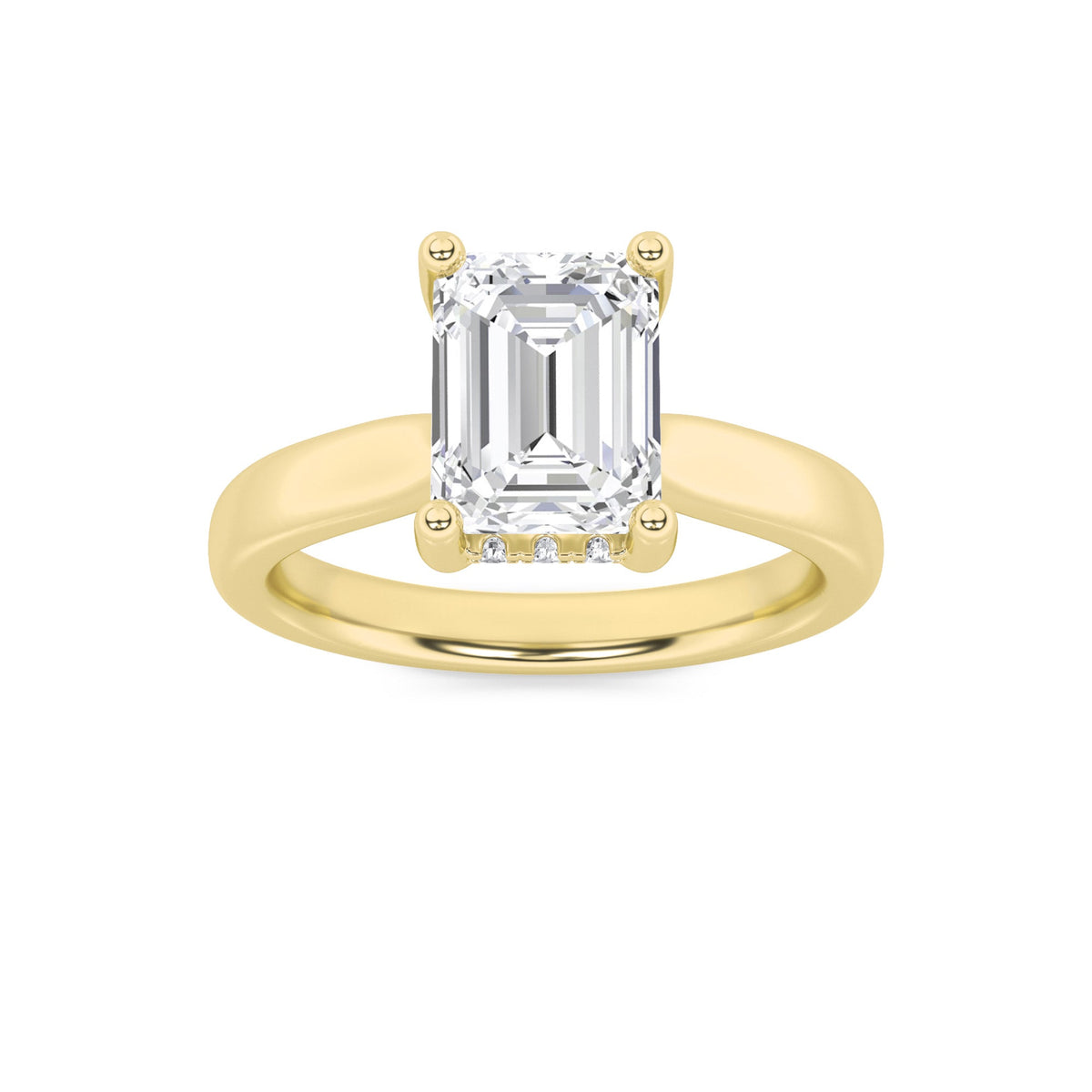 1CTW Emerald Lab-Grown Diamond Prong Hidden Halo Cathedral Shank Engagement Ring 11 Stones