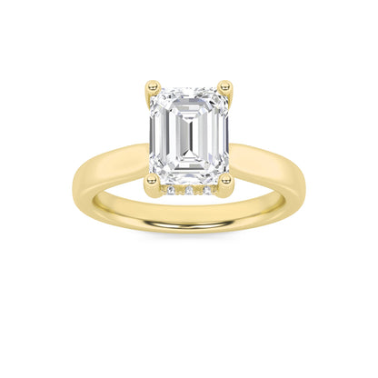 1CTW Emerald Lab-Grown Diamond Prong Hidden Halo Cathedral Shank Engagement Ring 11 Stones