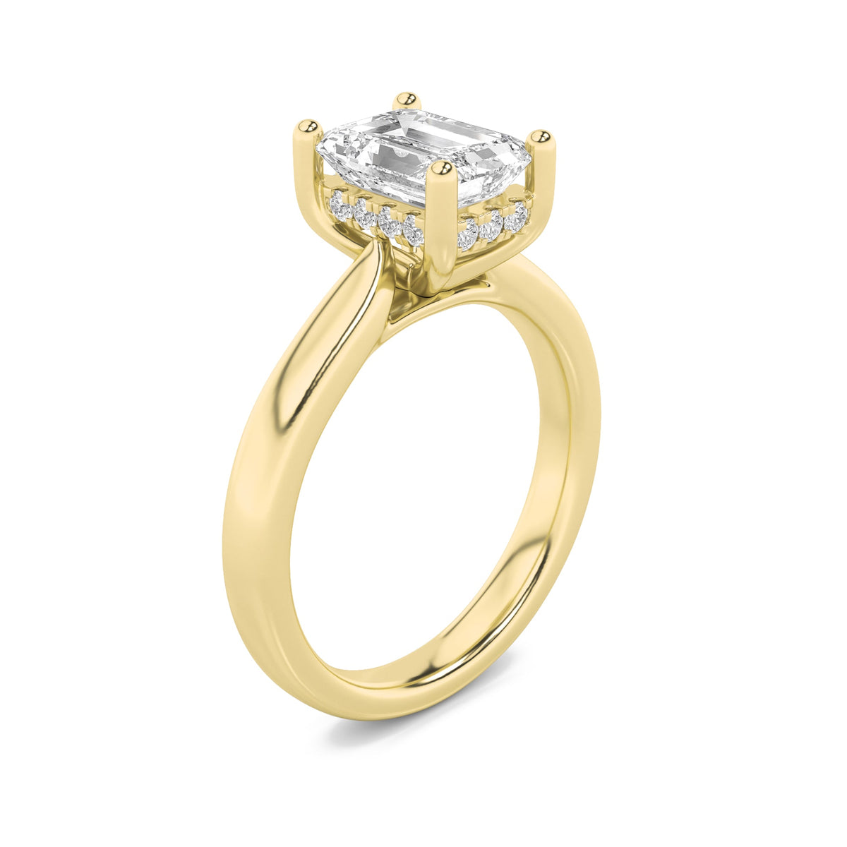1CTW Emerald Lab-Grown Diamond Prong Hidden Halo Cathedral Shank Engagement Ring 11 Stones