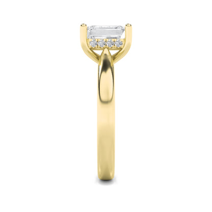 1CTW Emerald Lab-Grown Diamond Prong Hidden Halo Cathedral Shank Engagement Ring 11 Stones