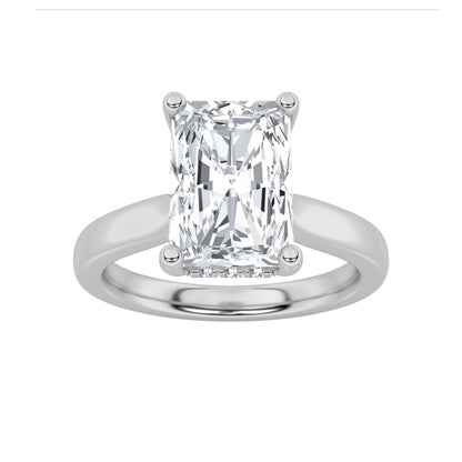 1CTW Radiant Lab-Grown Diamond Prong Hidden Halo Cathedral Shank Engagement Ring 11 Stones