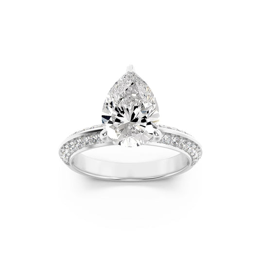 2CTW Pear Lab-Grown Diamond Prong Micro Pave Knife Edge Accent Ring 41 Stones