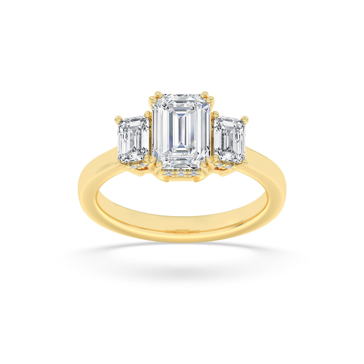 3CTW Emerald Lab-Grown Diamond Prong Three Stone Accented Ring 17 Stones