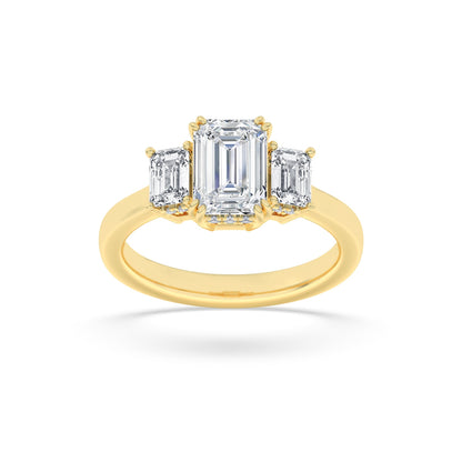 3CTW Emerald Lab-Grown Diamond Prong Three Stone Accented Ring 17 Stones