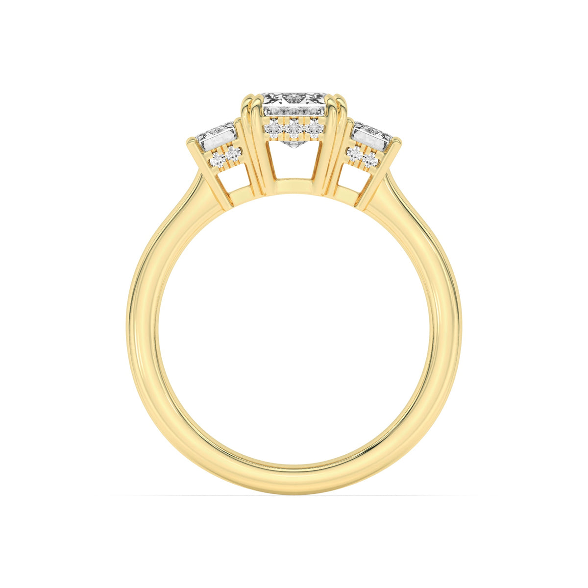 3CTW Emerald Lab-Grown Diamond Prong Three Stone Accented Ring 17 Stones