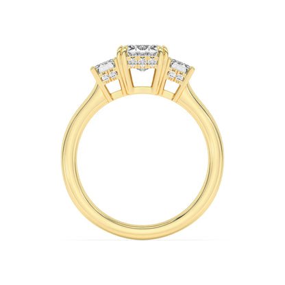 3CTW Emerald Lab-Grown Diamond Prong Three Stone Accented Ring 17 Stones
