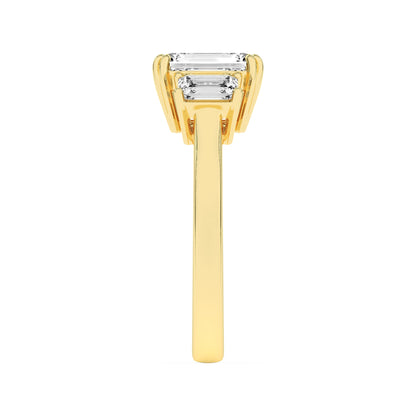 3CTW Emerald Lab-Grown Diamond Prong Three Stone Accented Ring 17 Stones