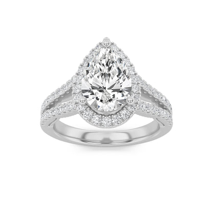 2CTW Pear Lab-Grown Diamond Prong Split Shank Accented Ring 73 Stones
