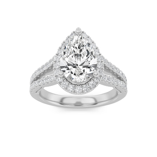 2CTW Pear Lab-Grown Diamond Prong Split Shank Accented Ring 73 Stones