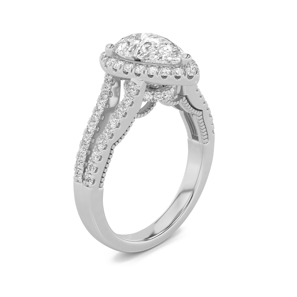 2CTW Pear Lab-Grown Diamond Prong Split Shank Accented Ring 73 Stones