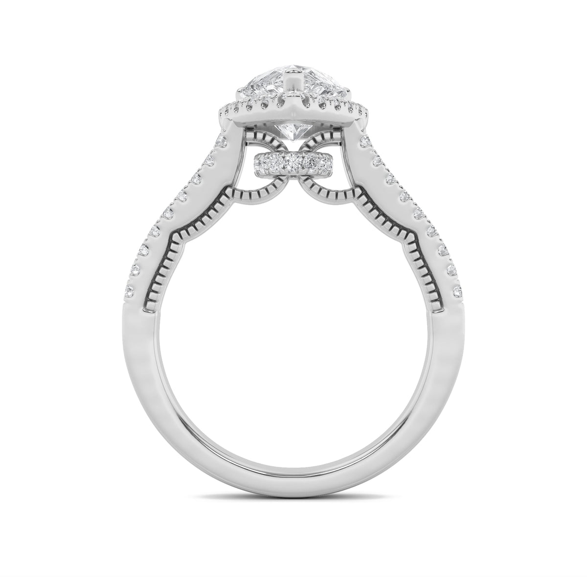 2CTW Pear Lab-Grown Diamond Prong Split Shank Accented Ring 73 Stones
