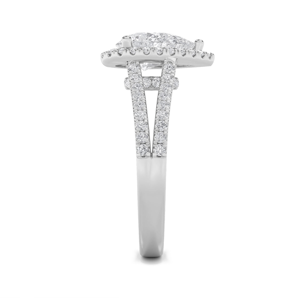 2CTW Pear Lab-Grown Diamond Prong Split Shank Accented Ring 73 Stones