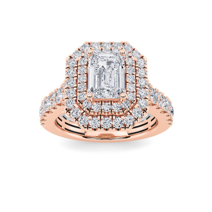 2CTW Emerald Lab-Grown Diamond Prong Double Halo Engagement Ring 79 Stones