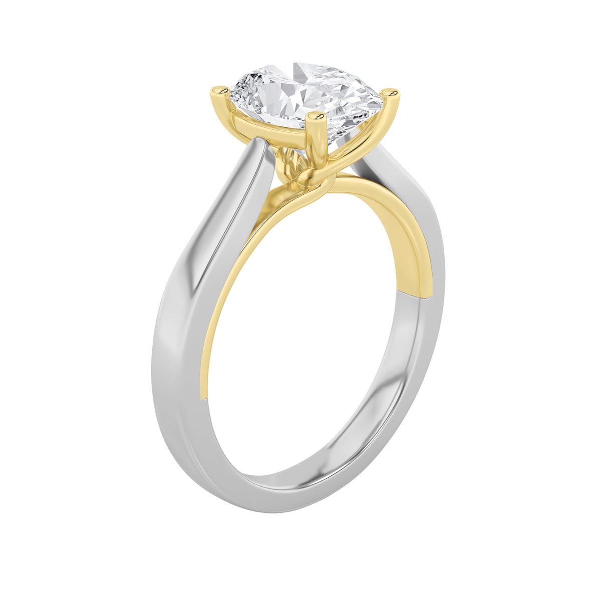 1CTW Oval Lab-Grown Diamond Prong Two Tone Twisted Basket Cathedral Shank Solitaire Ring 1 Stone