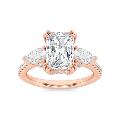 3CTW Radiant Lab-Grown Diamond Prong Accented Three Stone Ring 49 Stones
