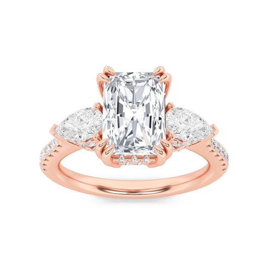 3CTW Radiant Lab-Grown Diamond Prong Accented Three Stone Ring 49 Stones