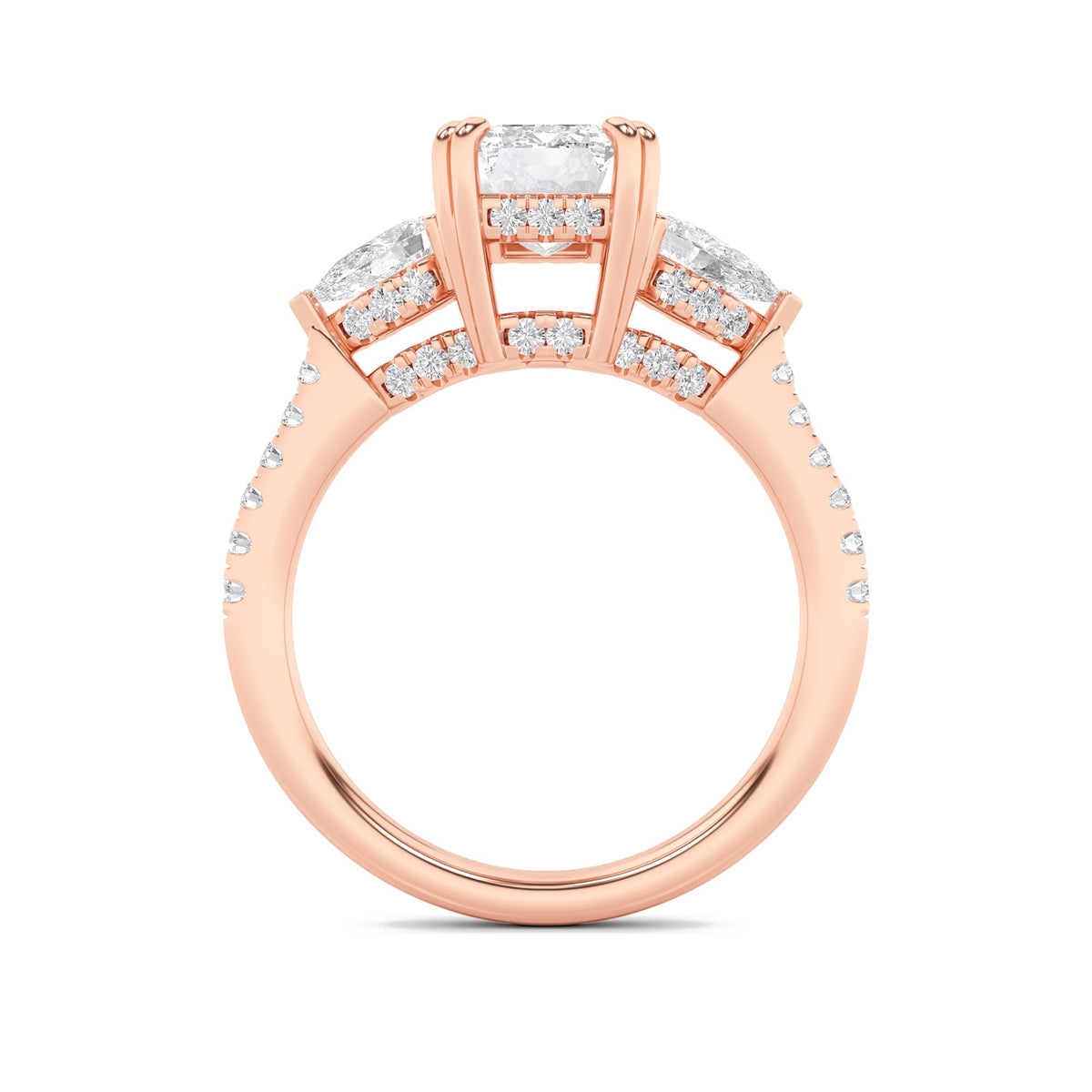 3CTW Radiant Lab-Grown Diamond Prong Accented Three Stone Ring 49 Stones